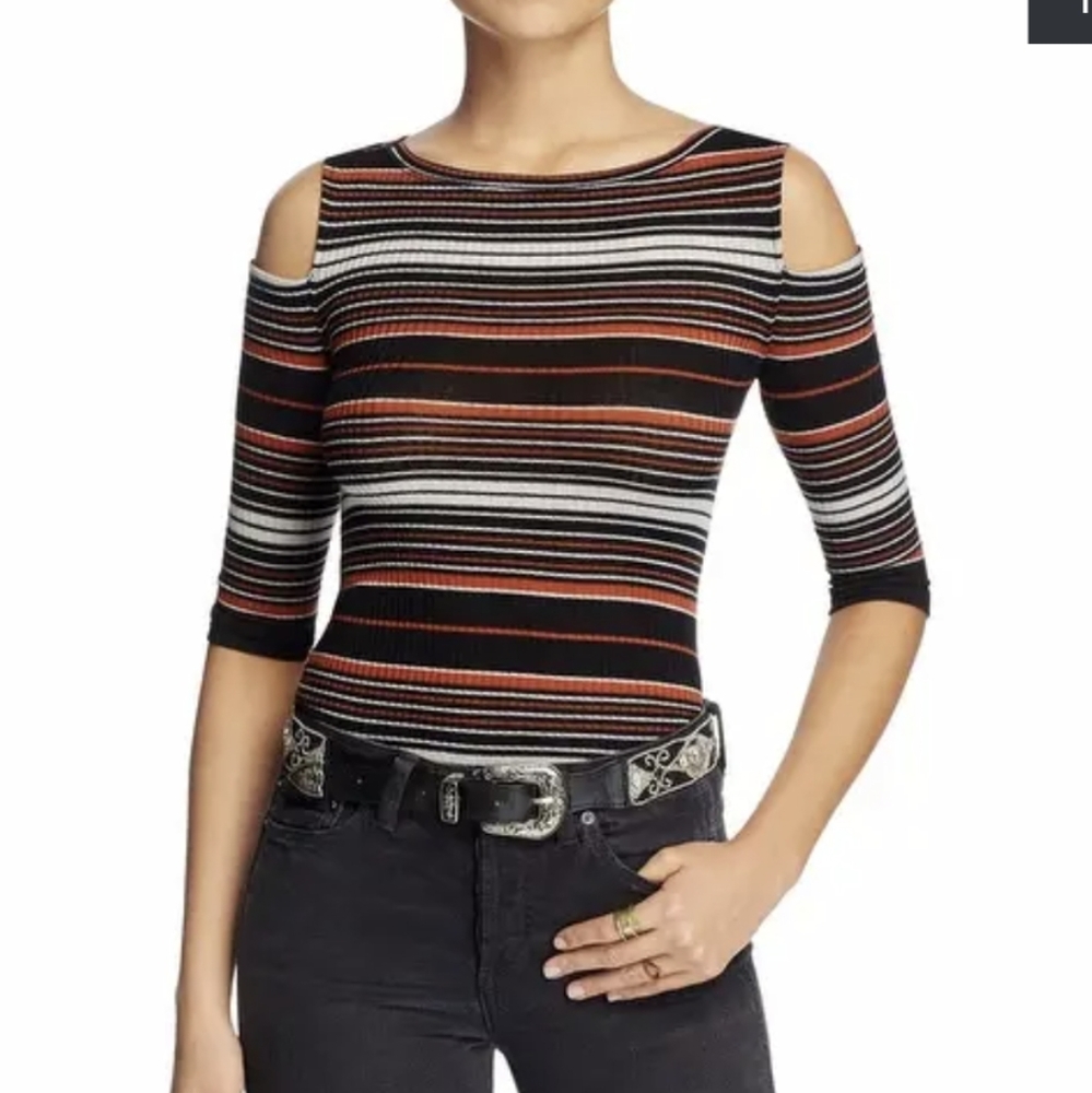 We The Free Black Cut Out Textured Striped Top